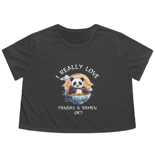 Kawaii Anime Panda Otaku Japanese Ramen Noodles Flowy Cropped Tees