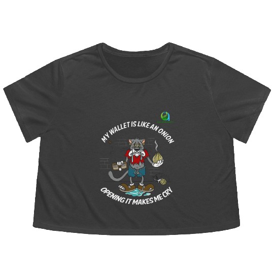 Financial Humor Flowy Cropped Tees: Crying Onion Wallet - White T