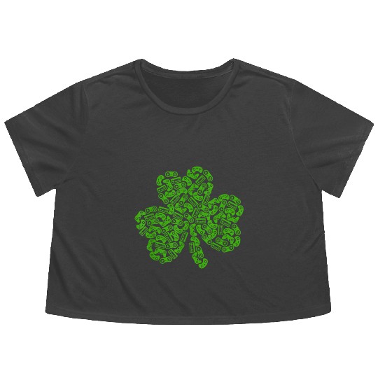 Gamer Game Shamrock St Patric Day Irish Flowy Cropped Tees