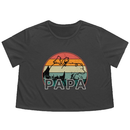 Papa Bear With Cubs Retro Grizzly Bear Forest Tree Flowy Cropped Tees
