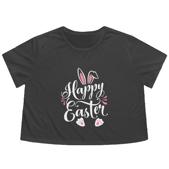 Happy Easter Bunny Rabbit Face Easter Day Flowy Cropped Tees
