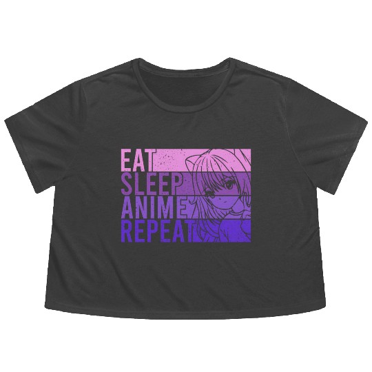 Anime Flowy Cropped Tees Eat Sleep Anime Repeat Anime