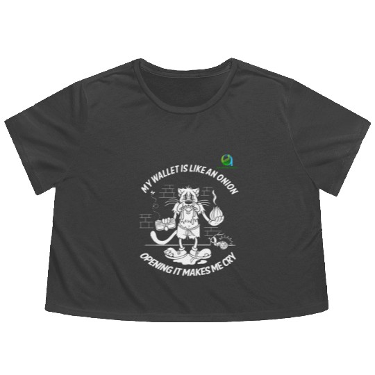 Financial Humor Flowy Cropped Tees: Crying Onion Wallet - White