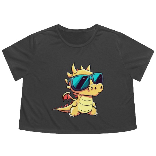 Cute Baby Dragon Puppy Flowy Cropped Tees
