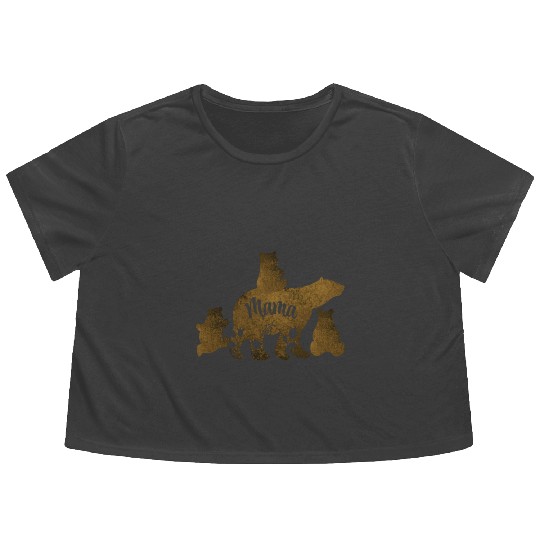 Mama Bear With 3 Baby Bear Cubs Following Mama Flowy Cropped Tees