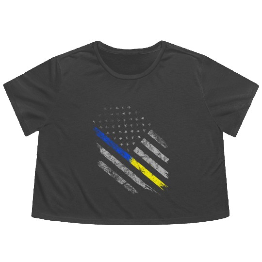 Gold Blue Line 911 Police Dispatcher First Flowy Cropped Tees