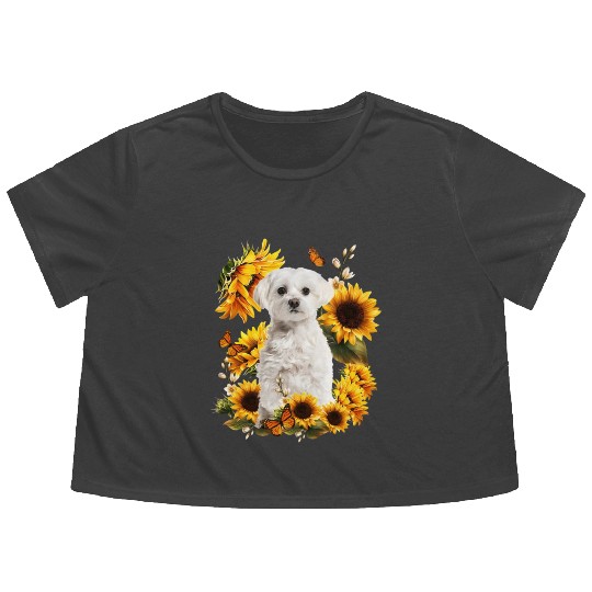 Maltese Dog Mom Mother'S Day Sunflower Maltese Mom Flowy Cropped Tees