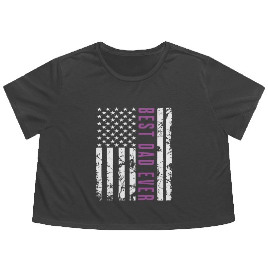 Best Dad Ever With US American Flag Fathers Day Flowy Cropped Tees