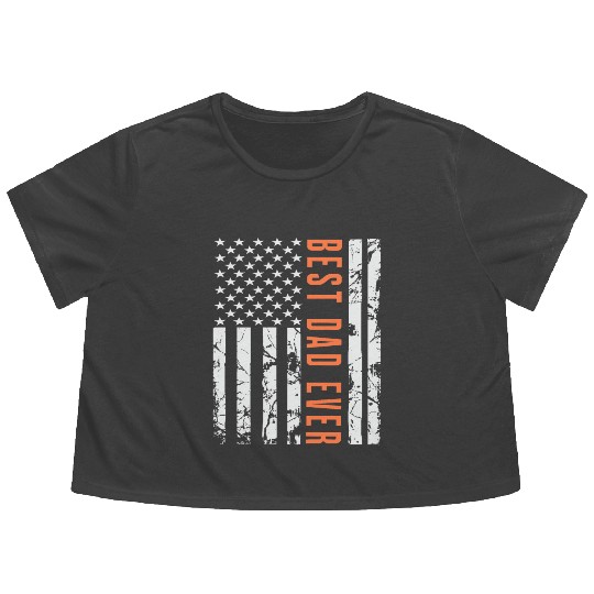 Best Dad Ever With US American Flag Flowy Cropped Tees