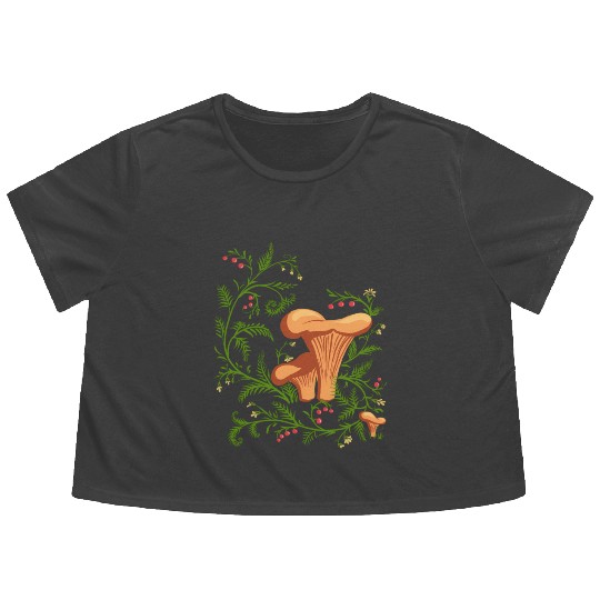 Forest Mushrooms Floral Fungi Ukrainian Vyshyvanka Flowy Cropped Tees