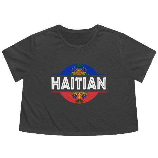 Haitian Flag Haiti Coat Of Arm Ayiti Day Pride Flowy Cropped Tees