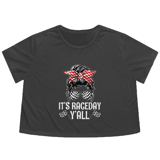 It'S Race Day Y'All Checkered Flag Racing Messy Flowy Cropped Tees