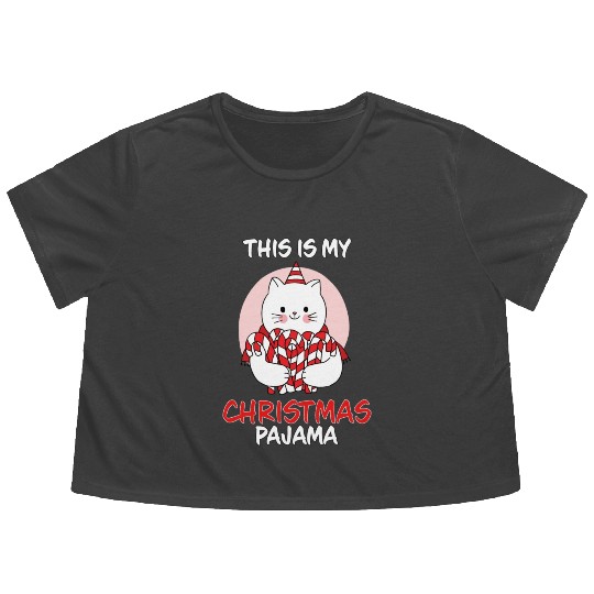 This Is My Christmas Pajama Cat In Candy Canes Flowy Cropped Tees