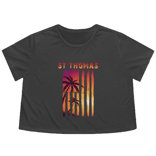 St Thomas Us Virgin Islands Patriotic Flag Flowy Cropped Tees