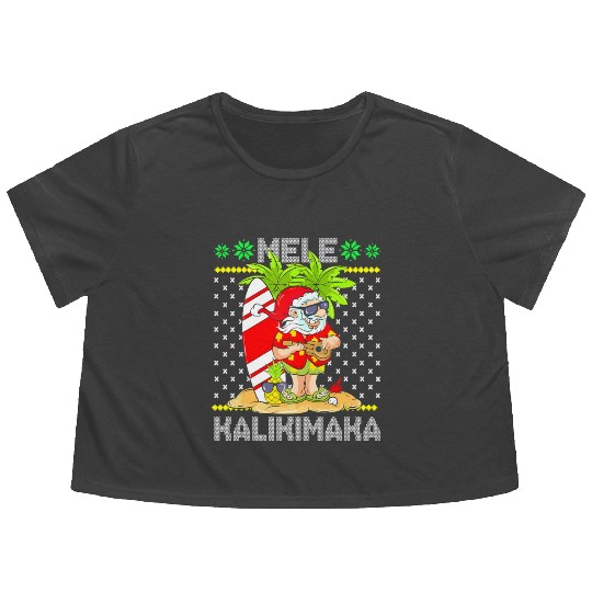 Mele Kalikimaka Santa Claus Surfer Guitar Flowy Cropped Tees