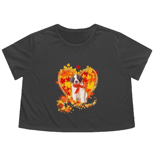 Autumn Leaf Heart Saint Bernard Scarf Fall Lover Flowy Cropped Tees