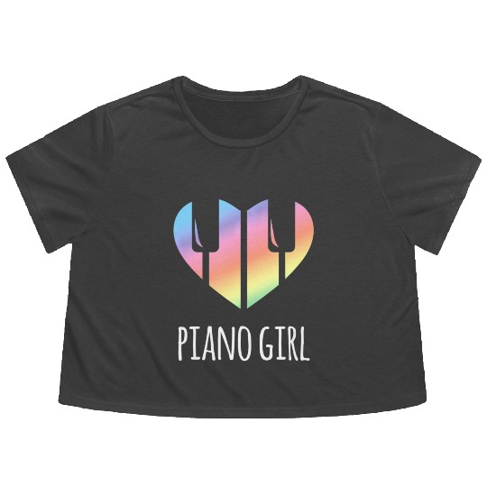 Piano Girl with Rainbow Heart Flowy Cropped Tees