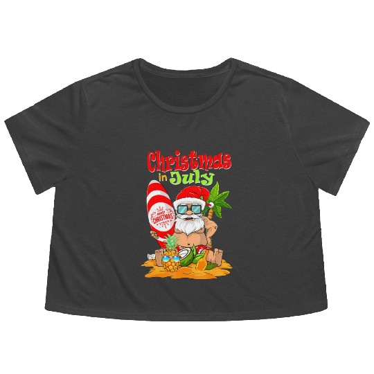 Christmas In July Funny Santa Summer Beach Flowy Cropped Tees