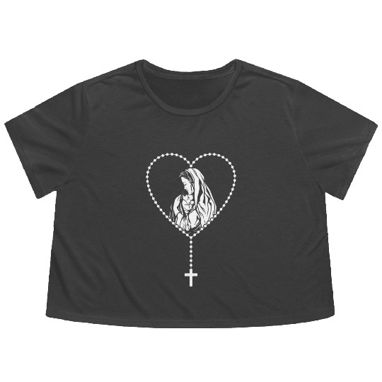 Catholic Christian Rosary Cross Guadalupe Virgin Flowy Cropped Tees