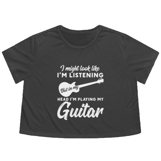In My Head Im Playing My Guitar Musician Bass Flowy Cropped Tees
