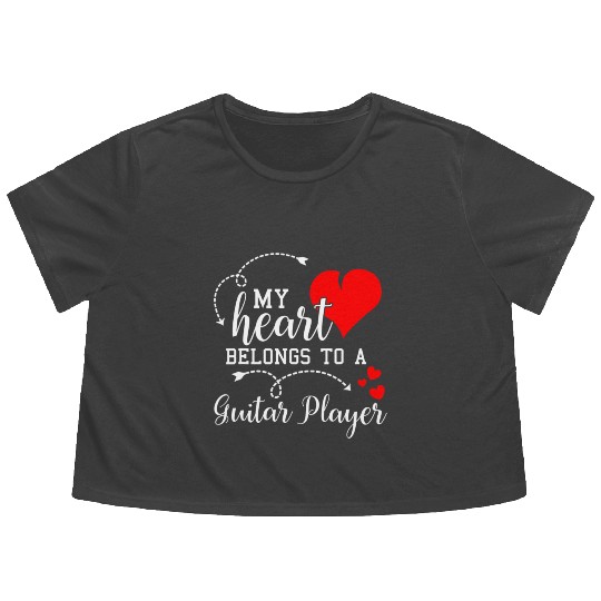 I Love My Guitar Player Husband Wife Valentines Flowy Cropped Tees