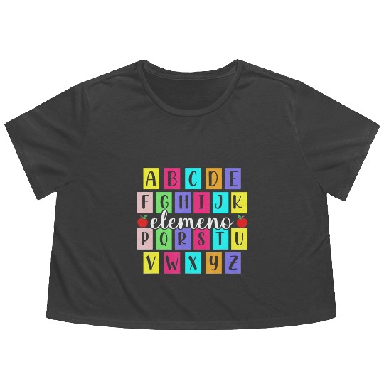 ABC Elemeno Kindergarten Teacher Cute Back to Flowy Cropped Tees