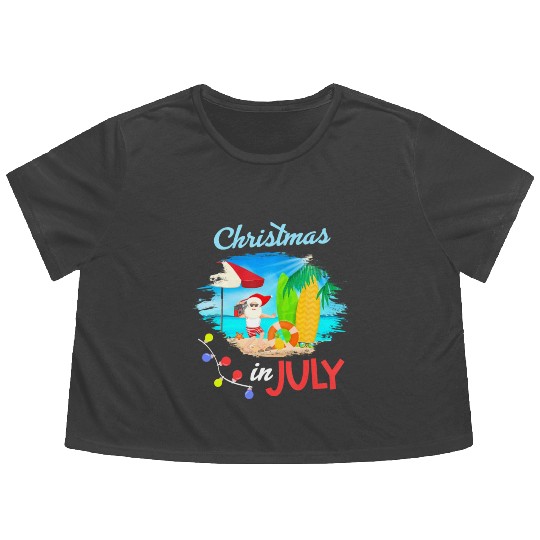 Christmas in July Santa Hawaiian Summer Hawaii Flowy Cropped Tees