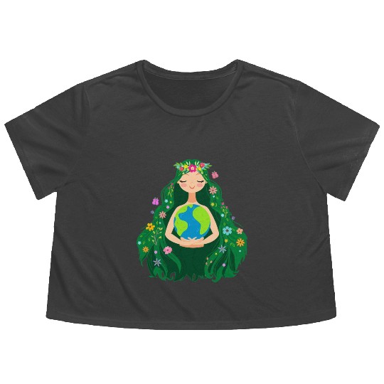 Green Mother Earth Day Gaia Save Our Planet Flowy Cropped Tees