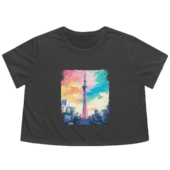 Tokyo Skytree Vaporwave Aesthetic Japanese Sight Flowy Cropped Tees