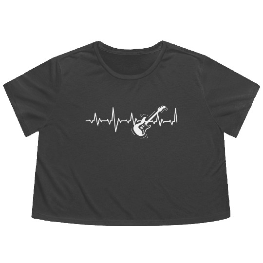 Bass Guitar Player Heartbeat Flowy Cropped Tees