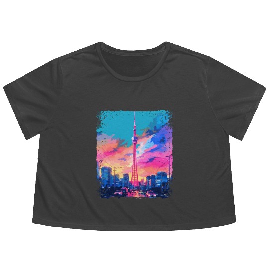 Aesthetic Japanese Skytree Tokyo Vaporwave Sight Flowy Cropped Tees