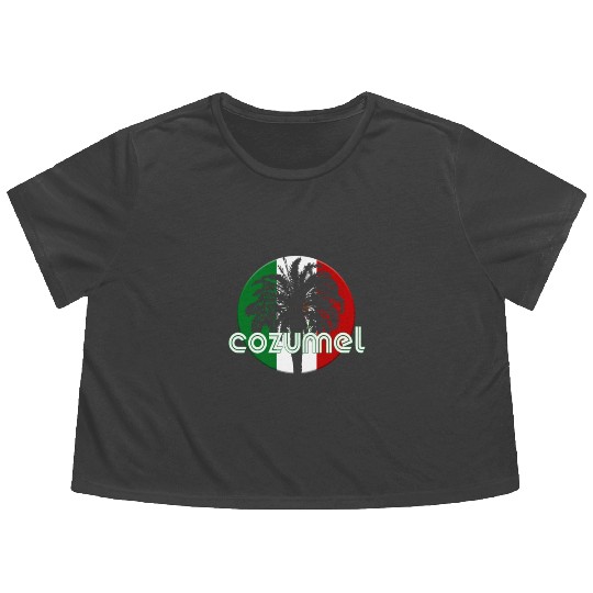 Cozumel Mexico Flag Native Palm Tree Mexican Flowy Cropped Tees