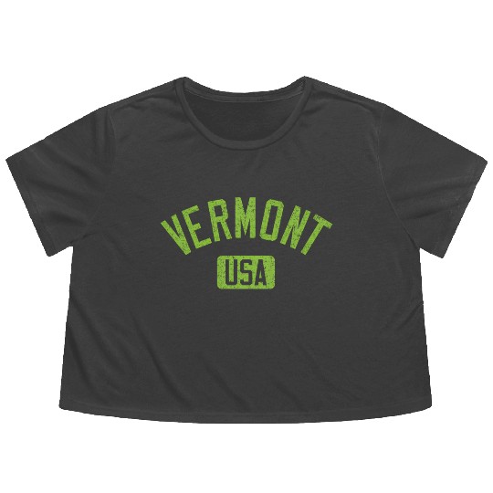 Vermont Usa Arched Text Distressed Lime Green Prin Flowy Cropped Tees