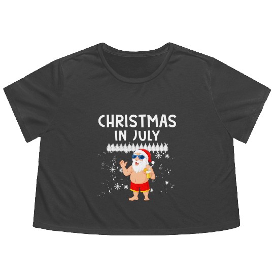 Funny Santa Christmas In July Summer Xmas Gif Flowy Cropped Tees