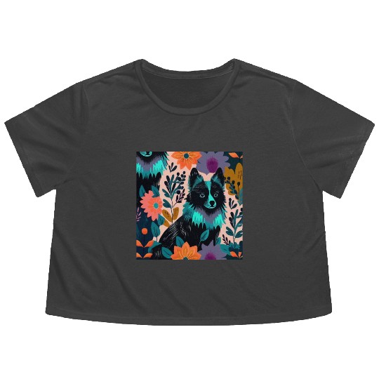 cute colorful Schipperke Flowy Cropped Tees