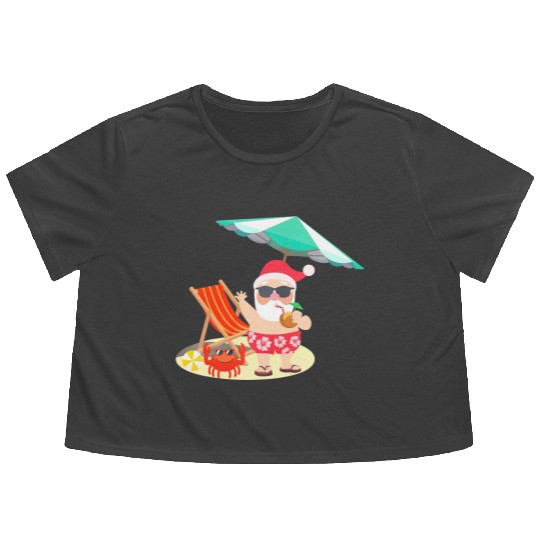 Santa Claus Beach Funny Summer Christmas In July Flowy Cropped Tees