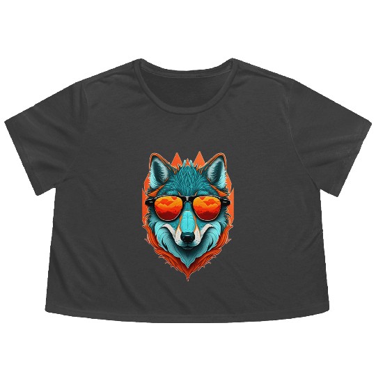 Animals - Wolf Wearing Sunglasses Flowy Cropped Tees