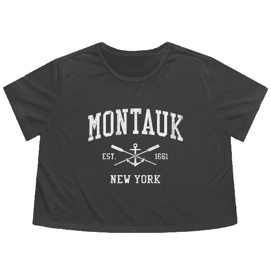 Montauk Ny Crossed Oars Boat Anchor Sports Flowy Cropped Tees