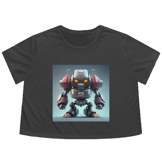 Angry 3D Robot Flowy Cropped Tees