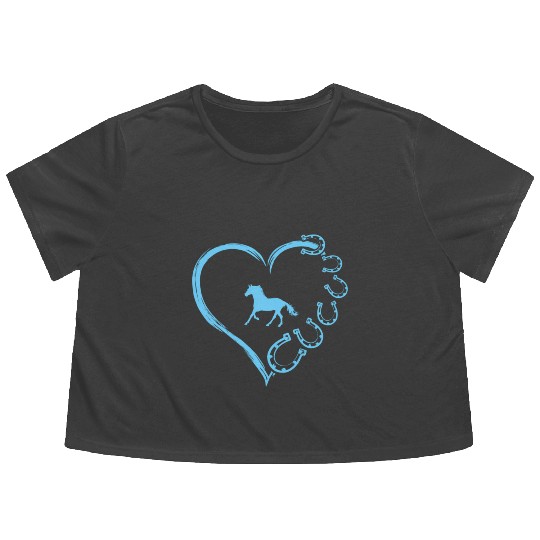 Horseshoe Heart Horse Mom Horseback Riding Flowy Cropped Tees