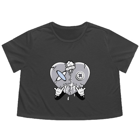 Heart Crying Cement Grey 11S Flowy Cropped Tees