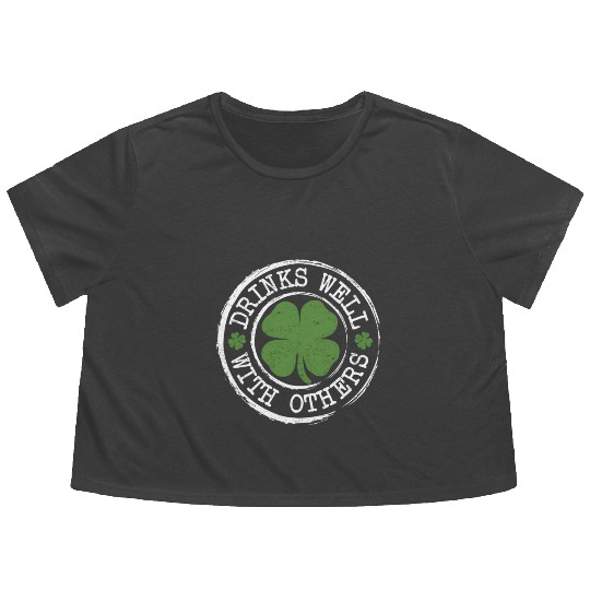 Drin Well With Others Shamrock Irish Beer St Flowy Cropped Tees