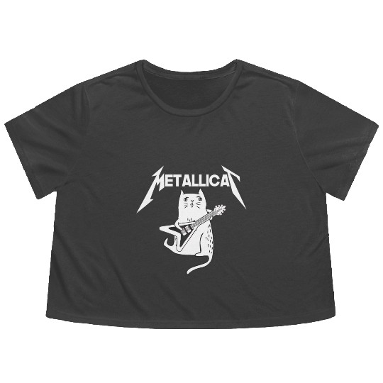 Mettalicat Rock Band Guitar Funny Christmas Flowy Cropped Tees