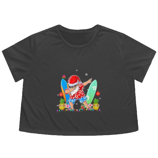 Dabbing Santa Christmas In July Hawaiian Xmas Flowy Cropped Tees