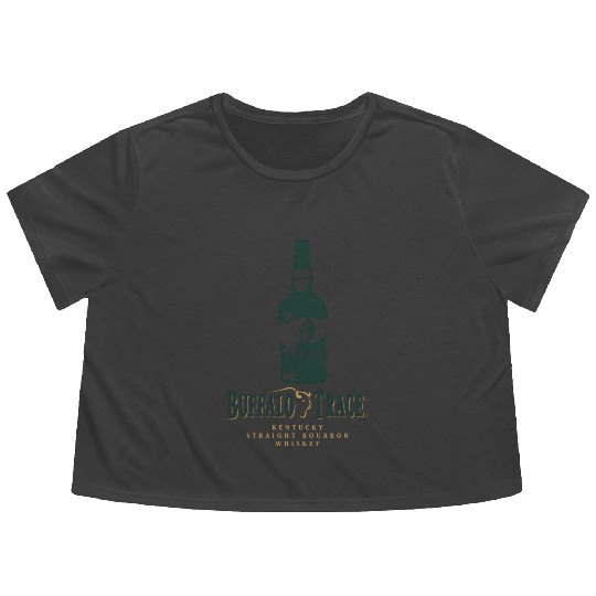 Buffalo Bourbon Whiey Bottle Gold And Green Logo Flowy Cropped Tees