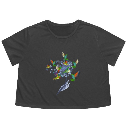 Pretty Nature Animal Flowers Bird Hummingbird Flowy Cropped Tees