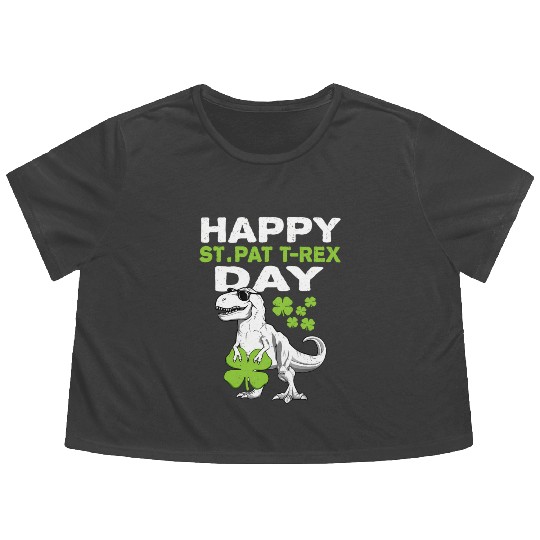 Happy St Pat Trex Day Dino St Patric Day Flowy Cropped Tees