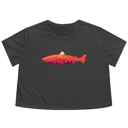 Trout Fly Fishing Nature Outdoor Fisherman Flowy Cropped Tees