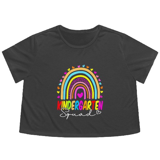 Back To School Kindergarten Squad Rainbow Teacher Flowy Cropped Tees