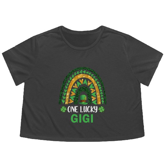 One Lucky Gigi St Patric Day Shamrock Rainbow Flowy Cropped Tees